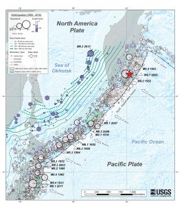 Sismicidad península de Kamchatsky - USGS